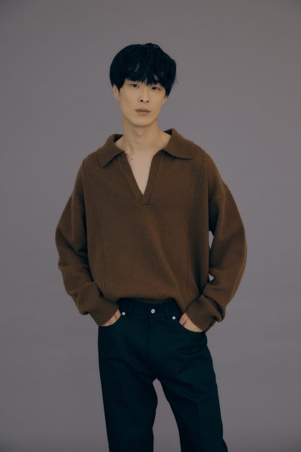 문선 램스울 카라 니트 브라운 상품이미지2