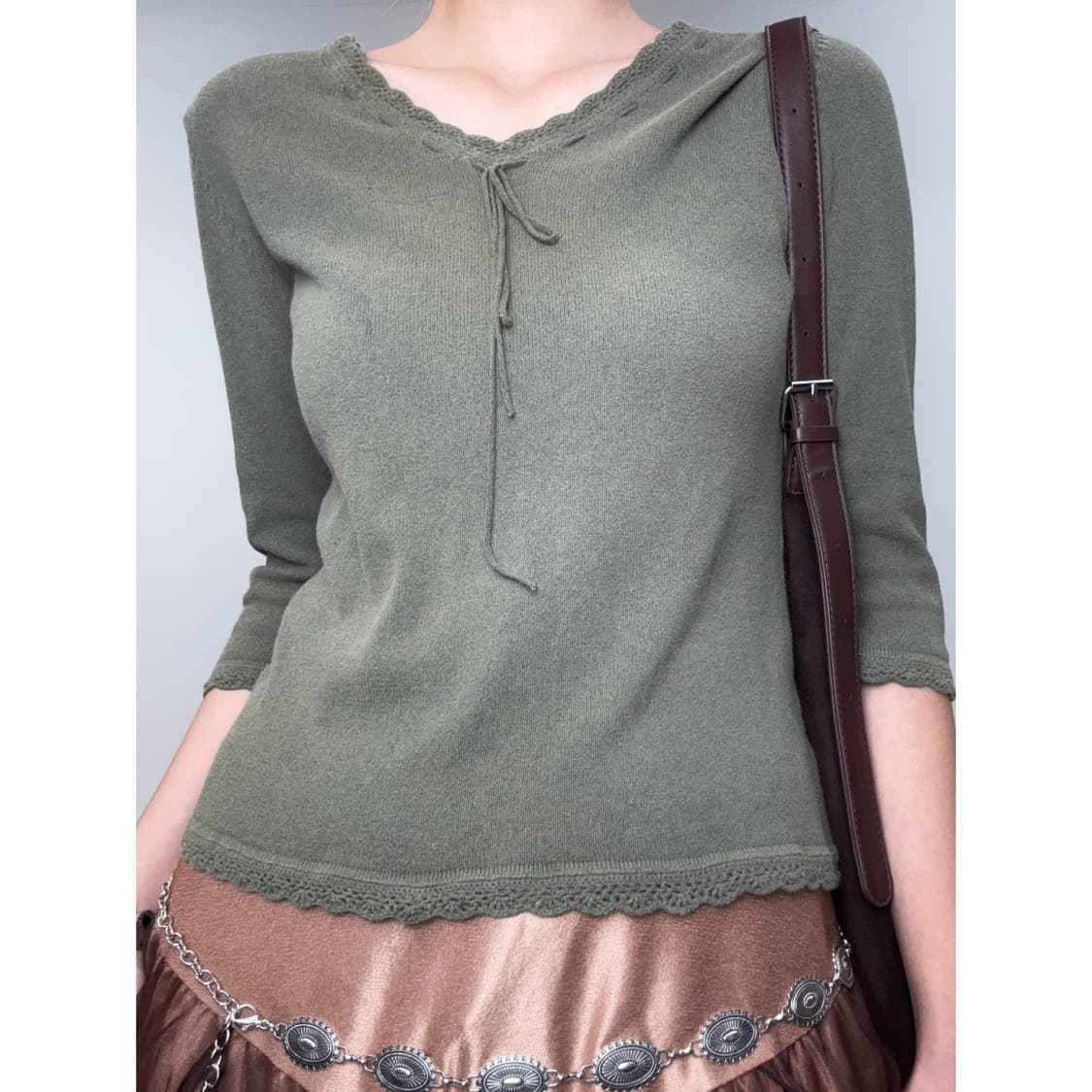 빈티지 카키 반팔 상품이미지1