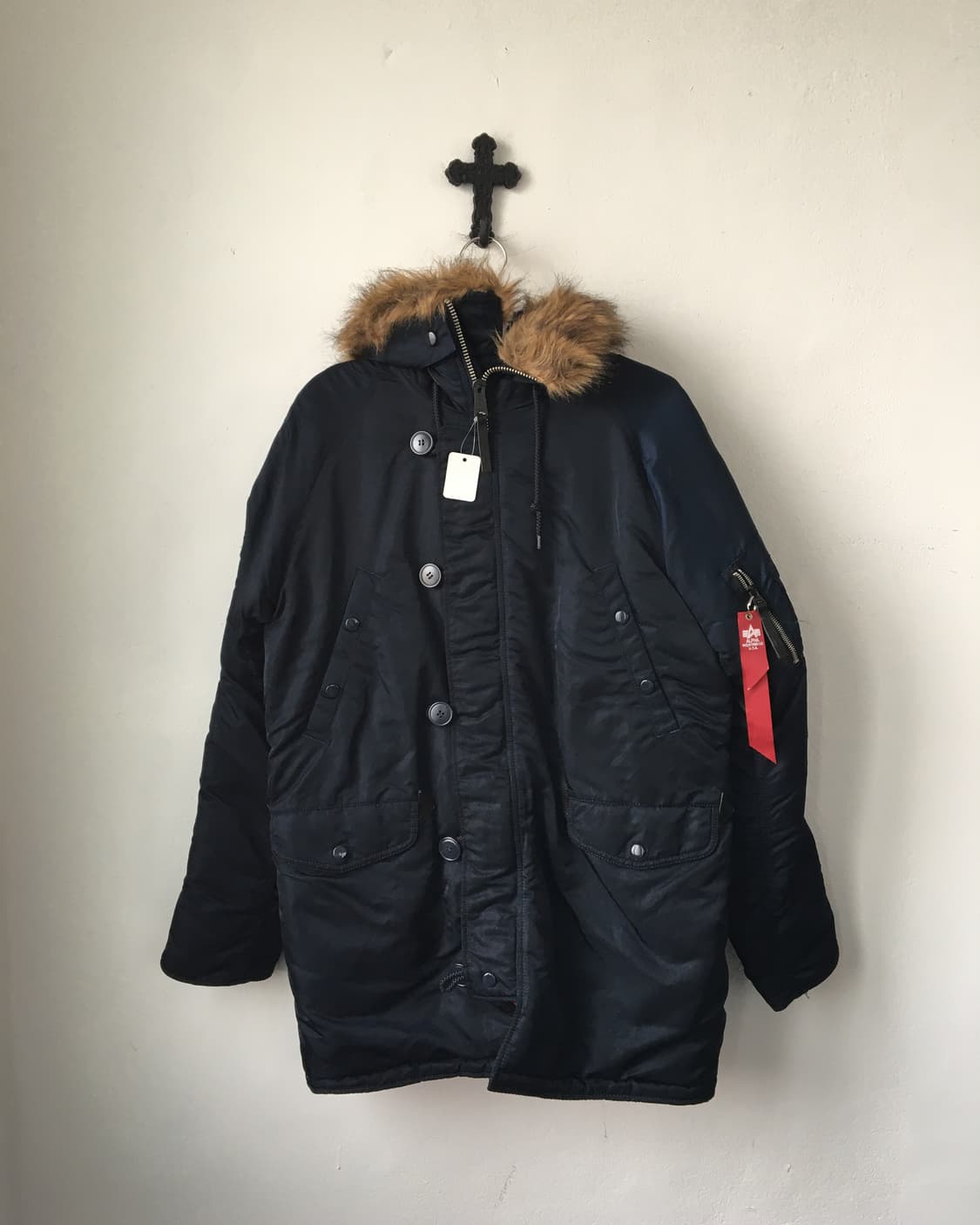 Alpha inderstries navy fake fur hood jum 상품이미지2