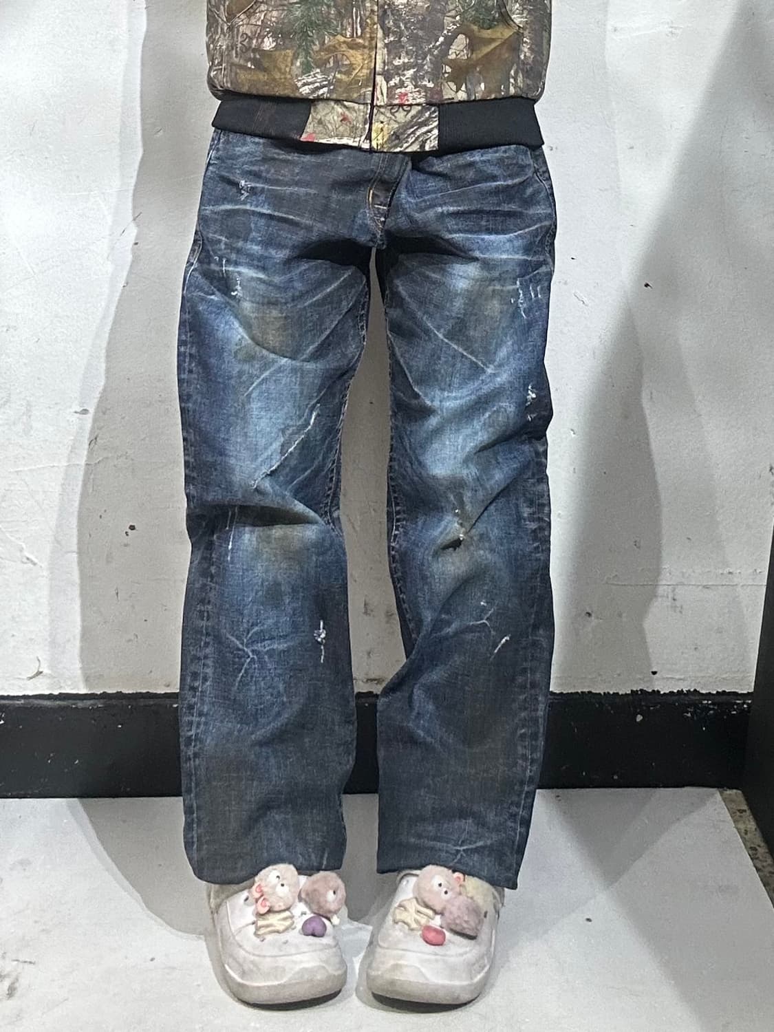 버커루 진청 힙합 워싱 올드스쿨 와이드 데님 팬츠 자수 청바지  상품이미지2