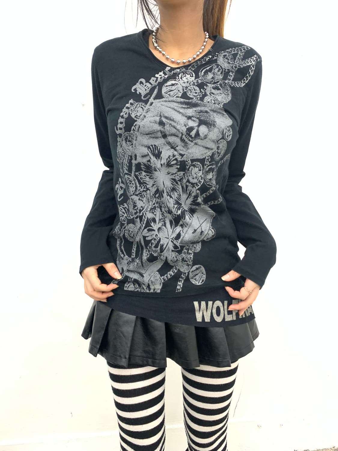 Chain detail pierced punk sleeve   상품이미지2