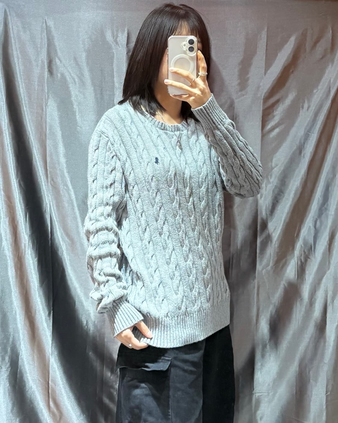 S 폴로랄프로렌 네이비포니 그레이 케이블 니트 상품이미지1