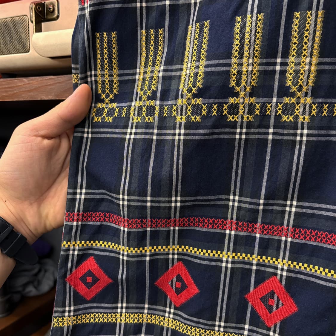 90s 에비수 엠브로이드 패턴 타탄체크 캐주얼 셔츠 N517 상품이미지5