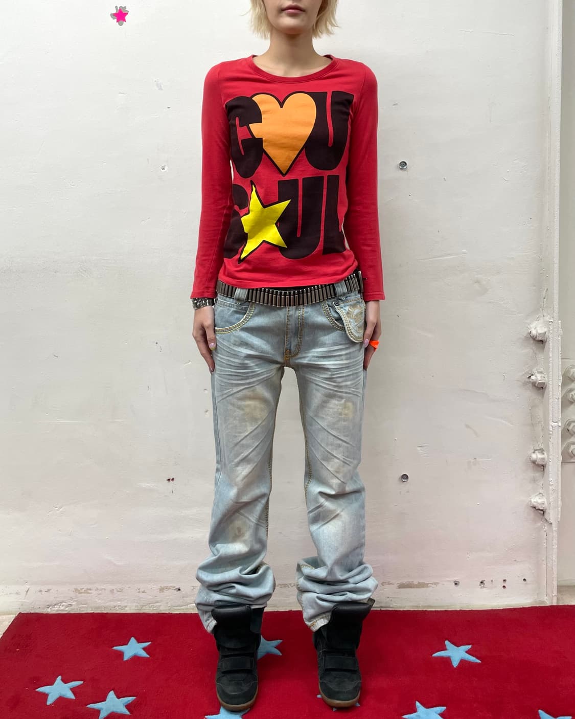 Retro Big Heart Star Red Long Sleeve  상품이미지4