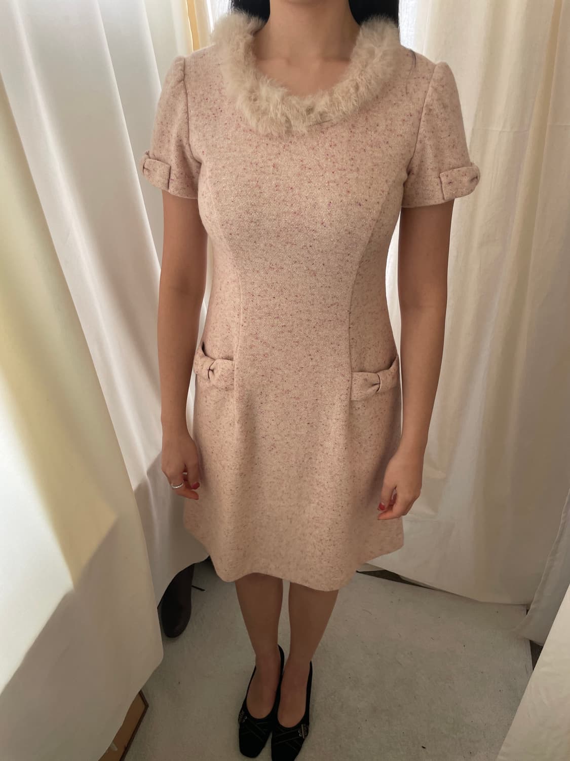 vintage ribbon rabbit fur midi dress 상품이미지10