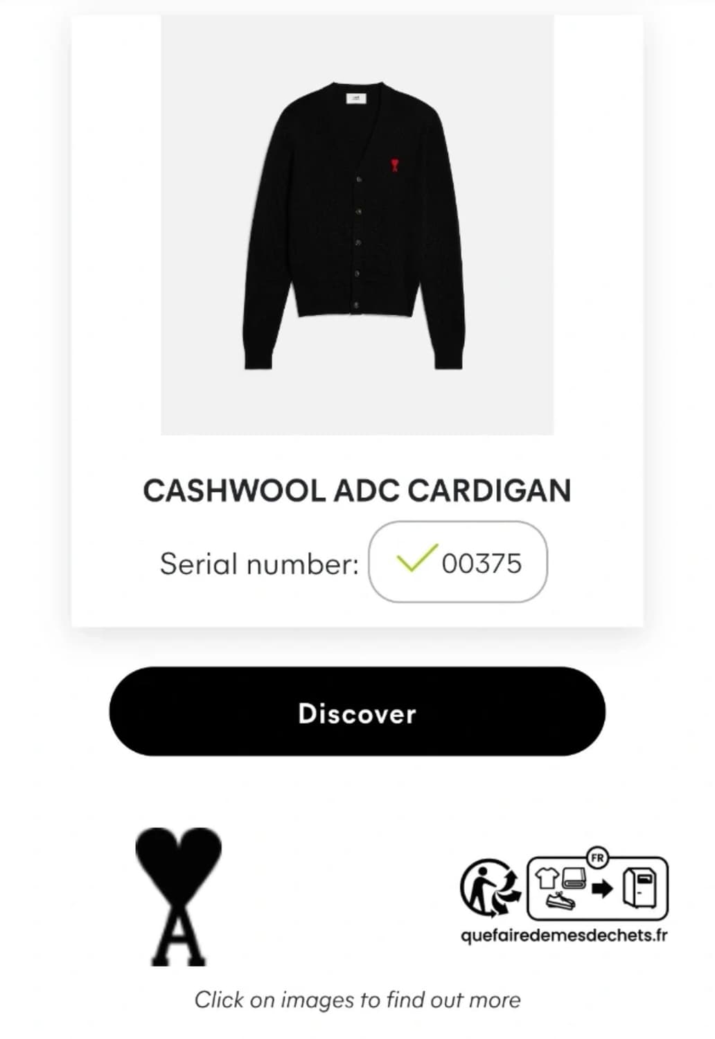 🖤[미개봉/정품]아미 스몰 하트 블랙 가디건🖤 상품이미지2