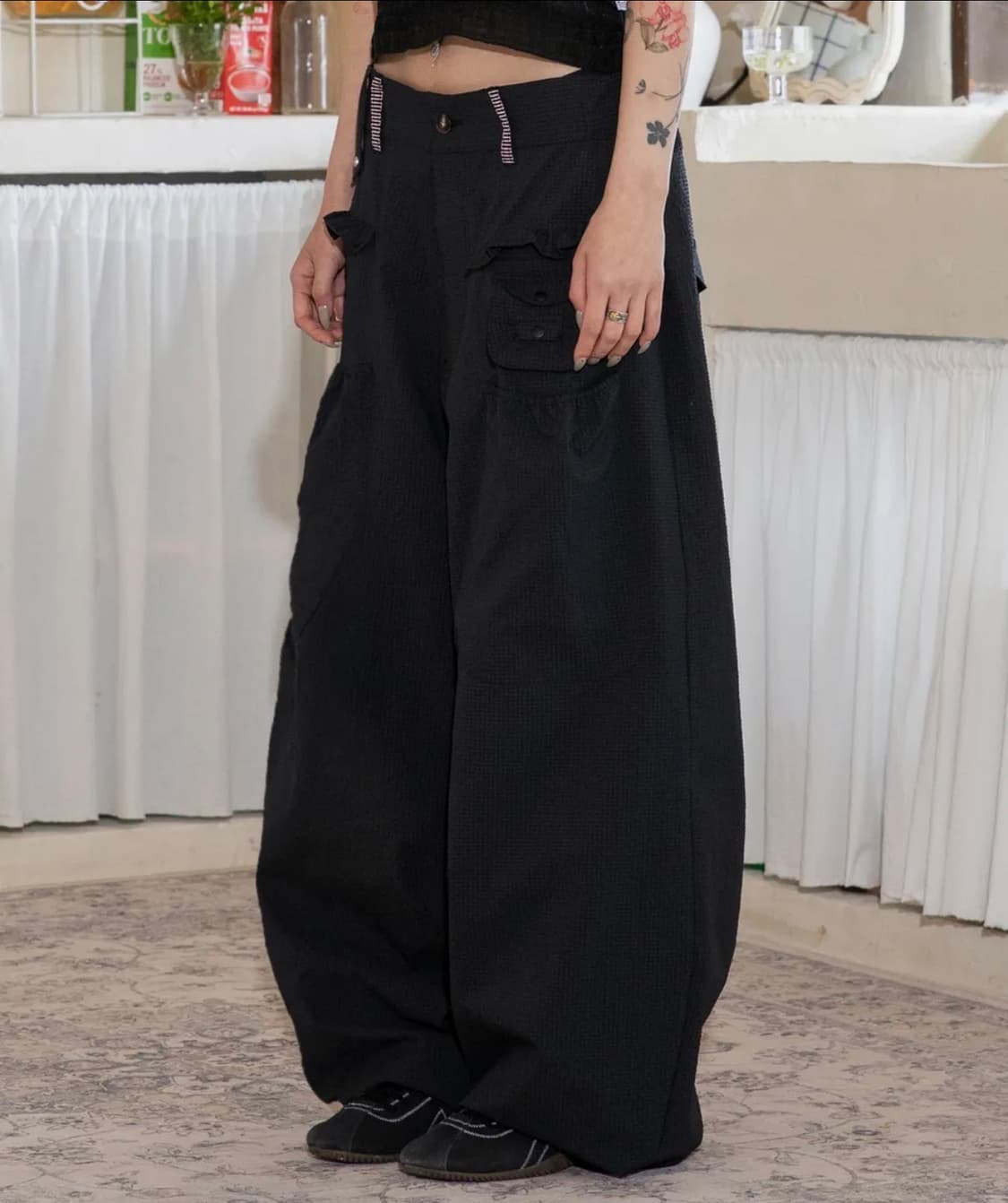 새상품) 루나키후 사키 프릴 시어서커 와이드 팬츠 1사이즈 상품이미지1