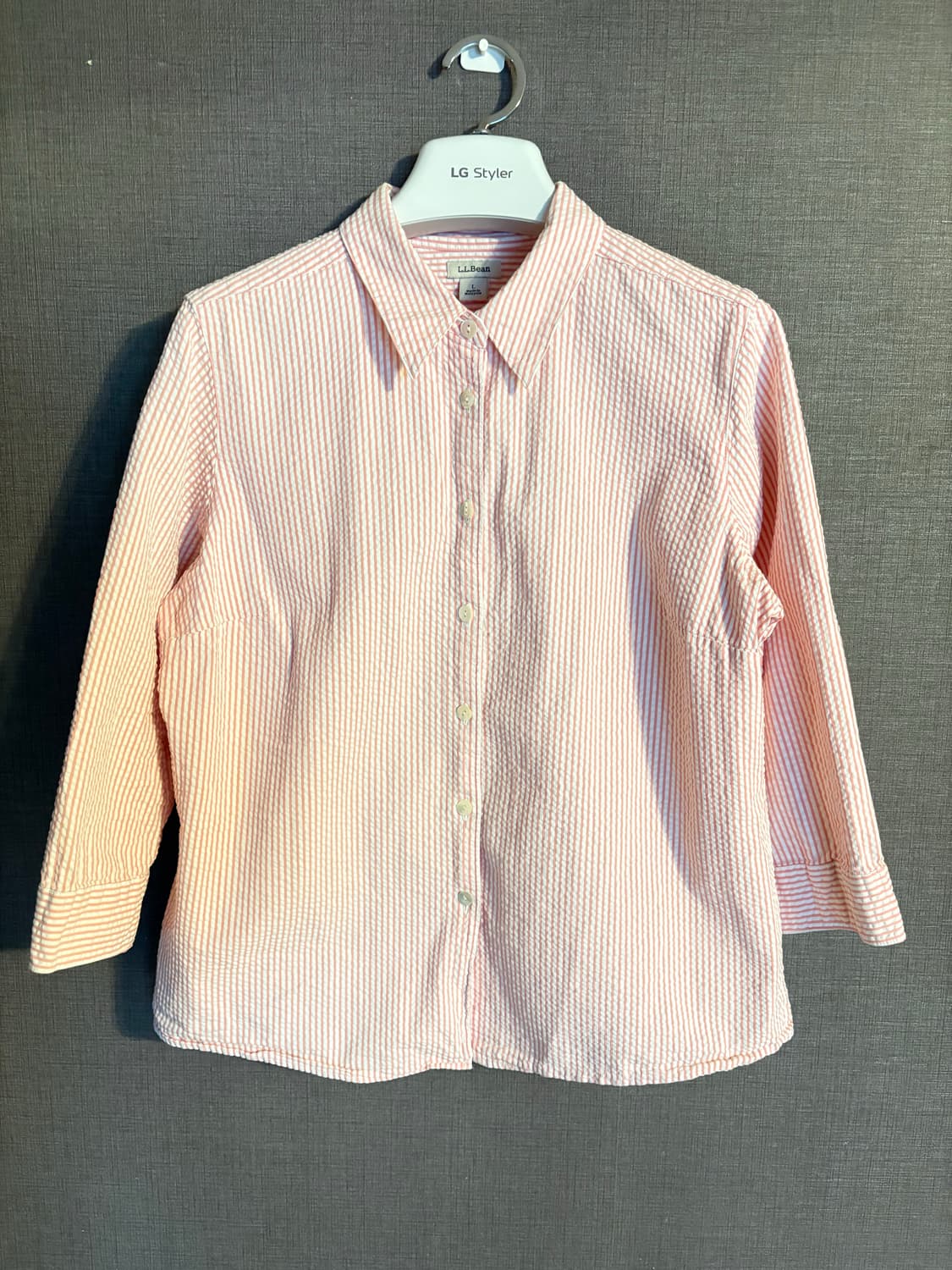 L.L.Bean 핑크 스트라이프 칠부 셔츠 L 상품이미지1
