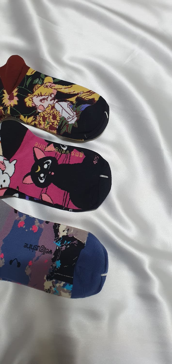 그린 크림베이지 퍼플핑크 해바라기 고양이 소녀 양말 상품이미지8