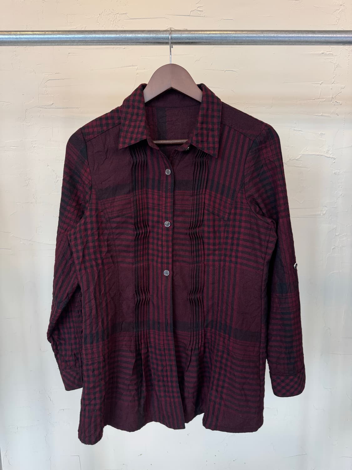 jpn vtg 체크 패턴 핀턱 셔츠 상품이미지1