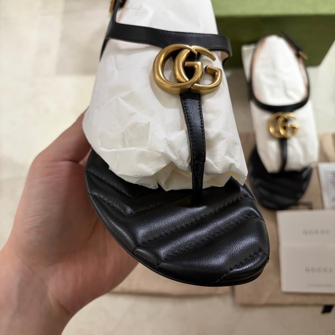 새상품(230)구찌 더블G 샌들 블랙 상품이미지4