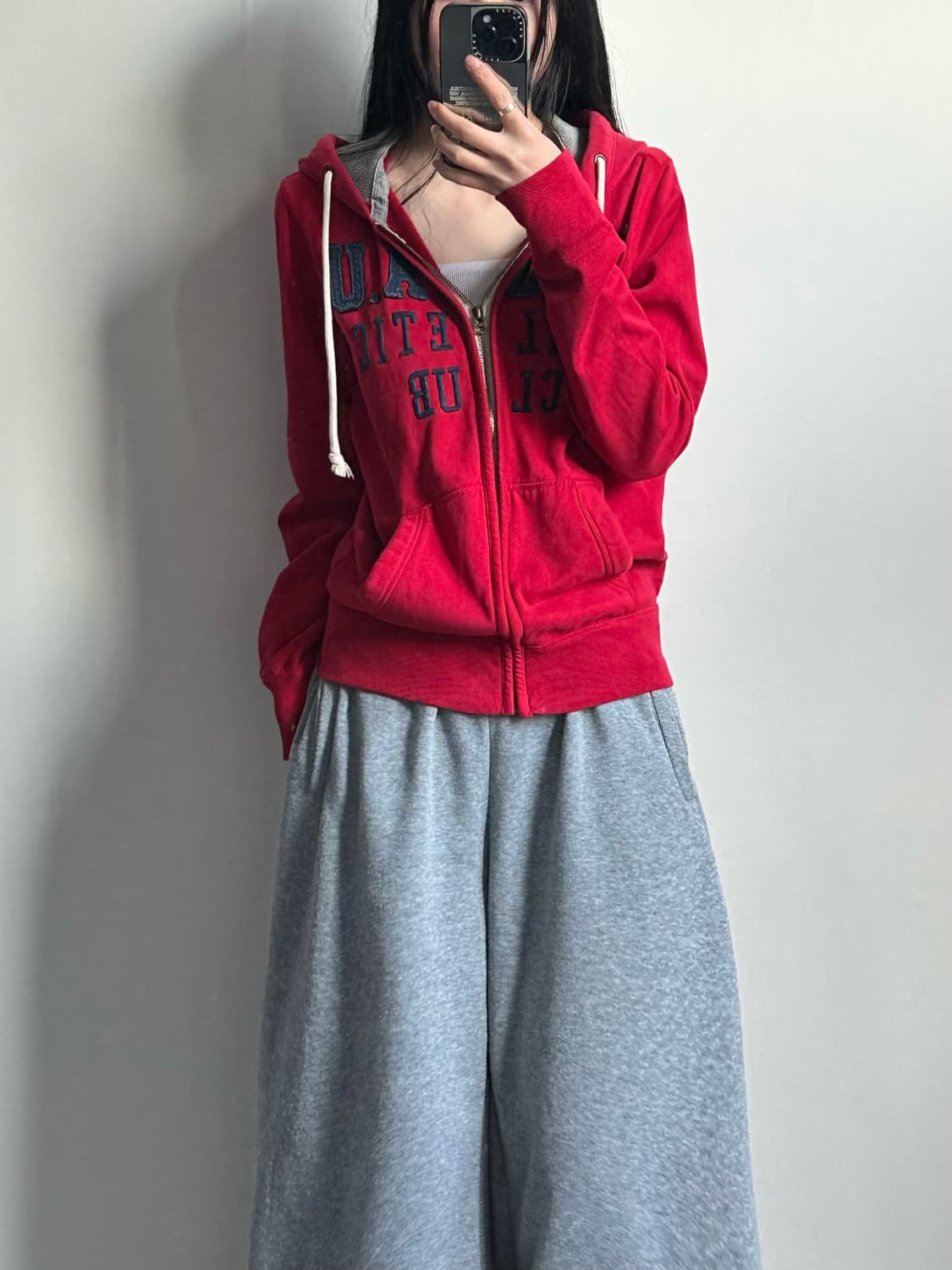 후아유 y2k 와투케 레드 후드집업 상품이미지1