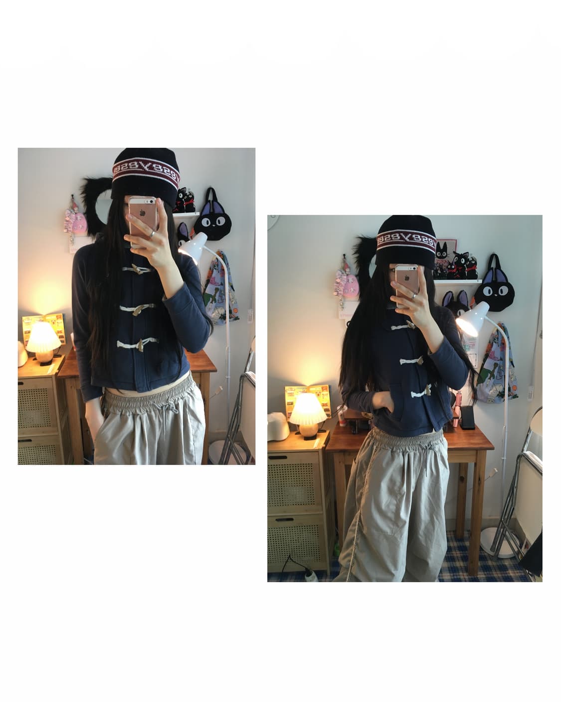 vintage toggle button hooded zip-up navy 상품이미지1