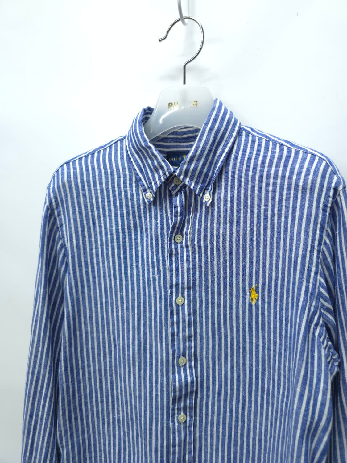 폴로 랄프로렌 블루 화이트 스트라이프 린넨 셔츠(95) 상품이미지3