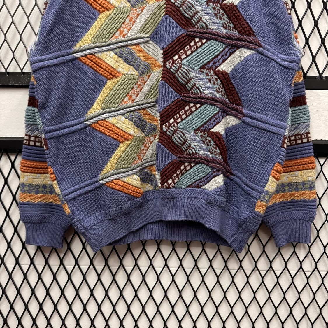 JPN VTG 멀티 패턴 울 니트 스웨터 케이블 디테일 퍼플 상품이미지4