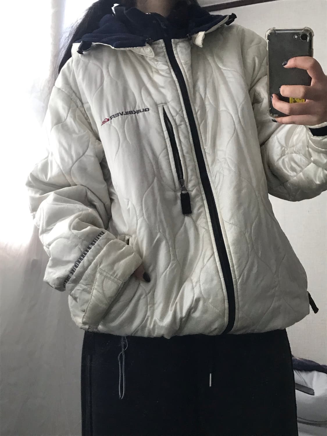 퀵실버 00s 아이보리 누빔 후드 패딩 상품이미지1