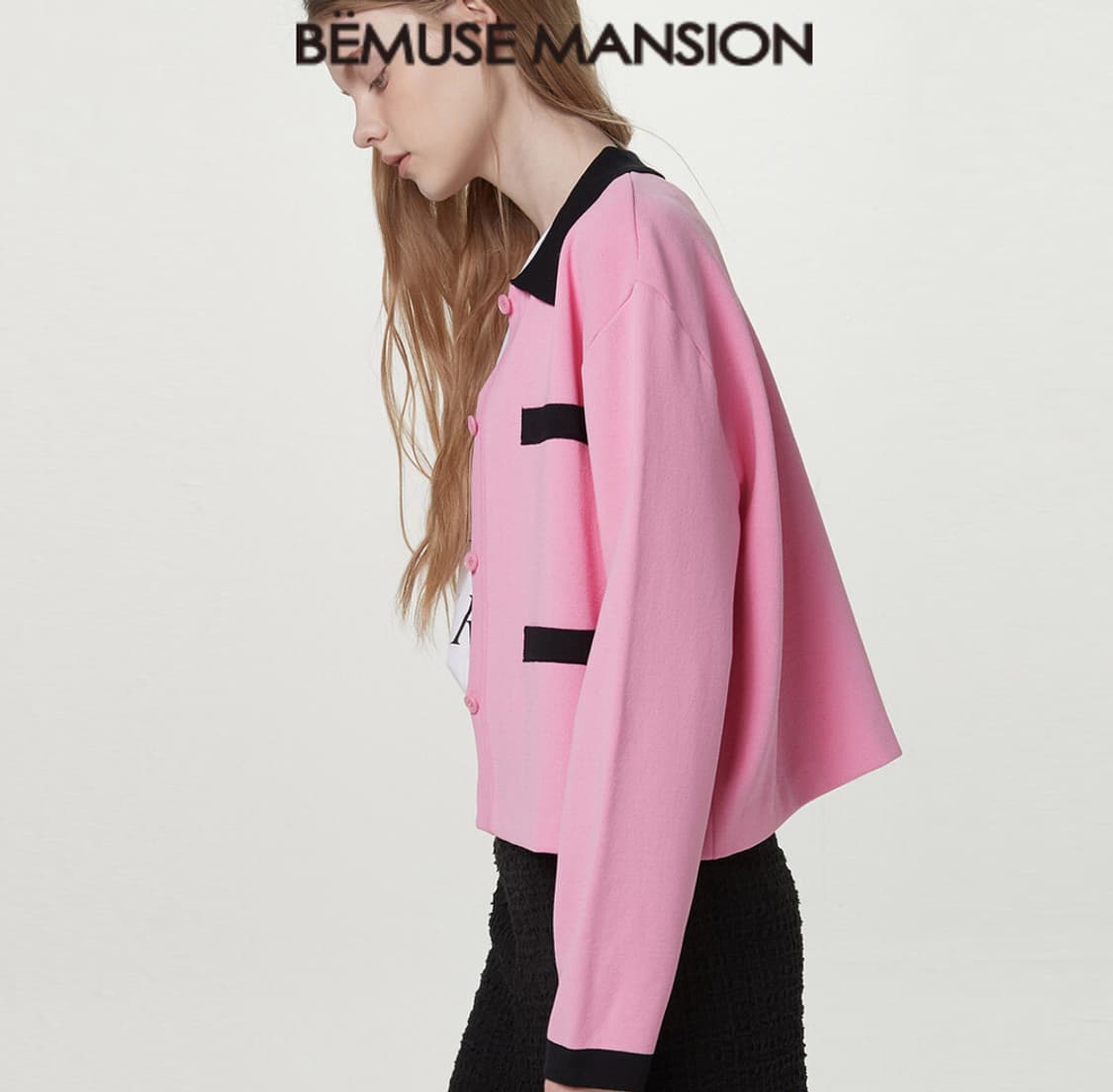비뮤즈맨션(BEMUSE MANSION) 컬러 블록 니트가디건 프리사이즈 상품이미지2