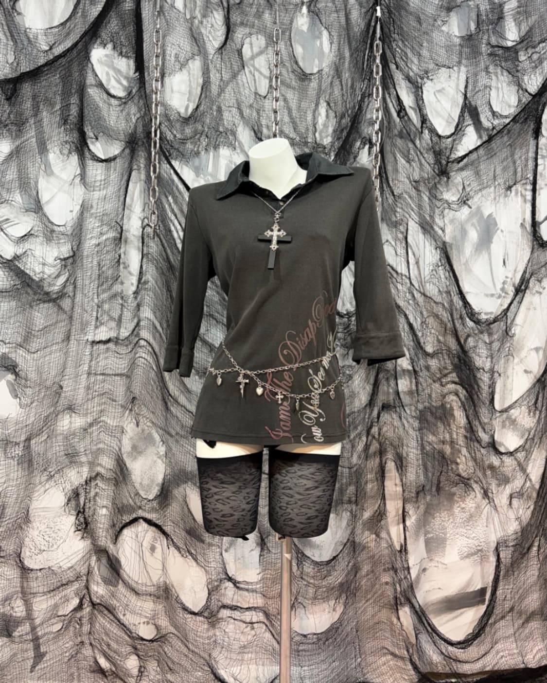 Y2K goth lettering Glitter long sleeve 상품이미지2