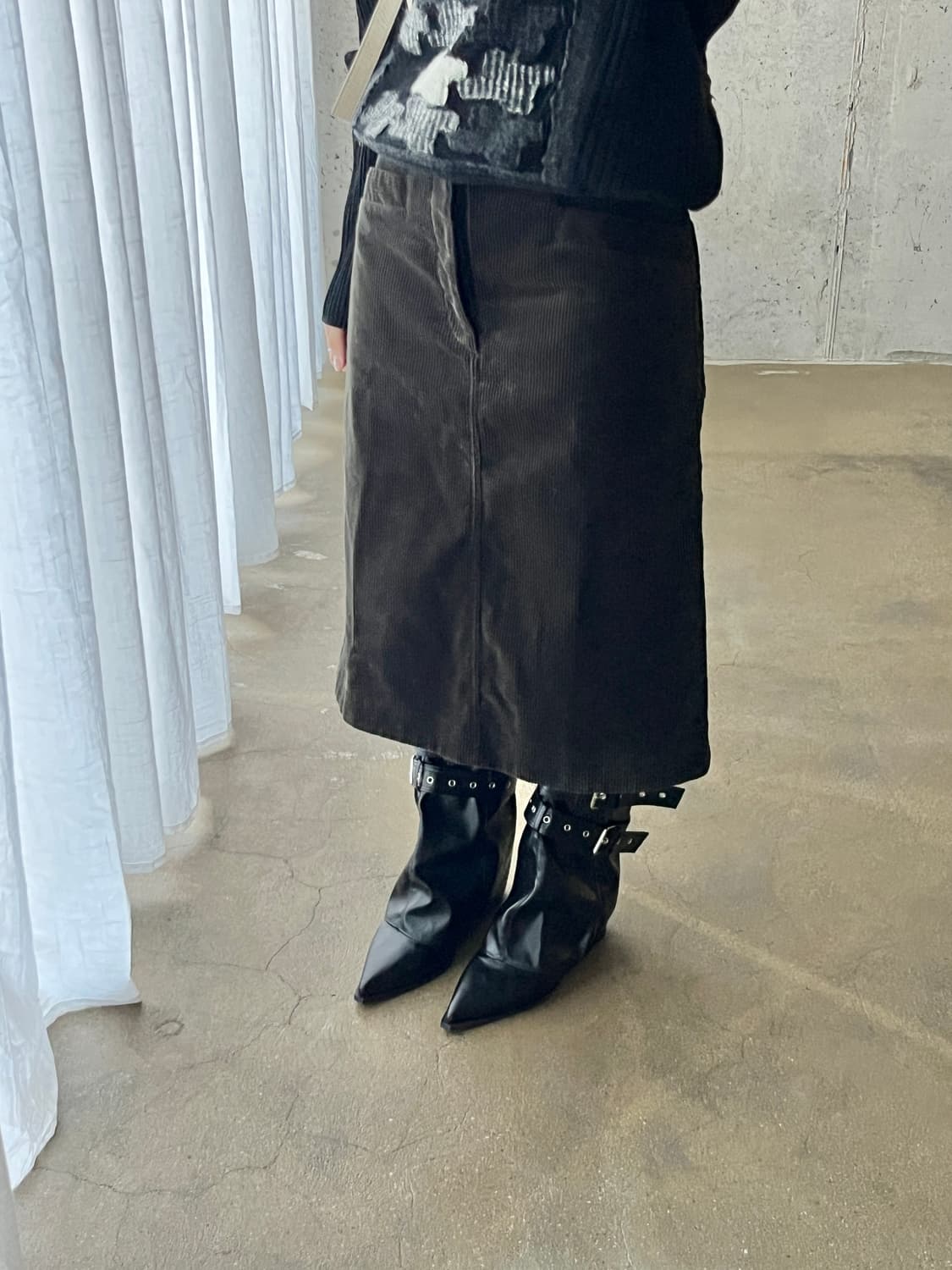 MHLmargarethowell 마가렛호웰 코듀로이 스커트 다크그린 상품이미지2