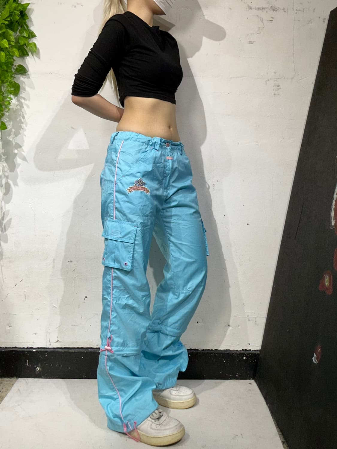 일본 빈티지 스카이 블루 와투케 부츠컷 트래이닝 카고 바지 트랙 팬츠 L 상품이미지1