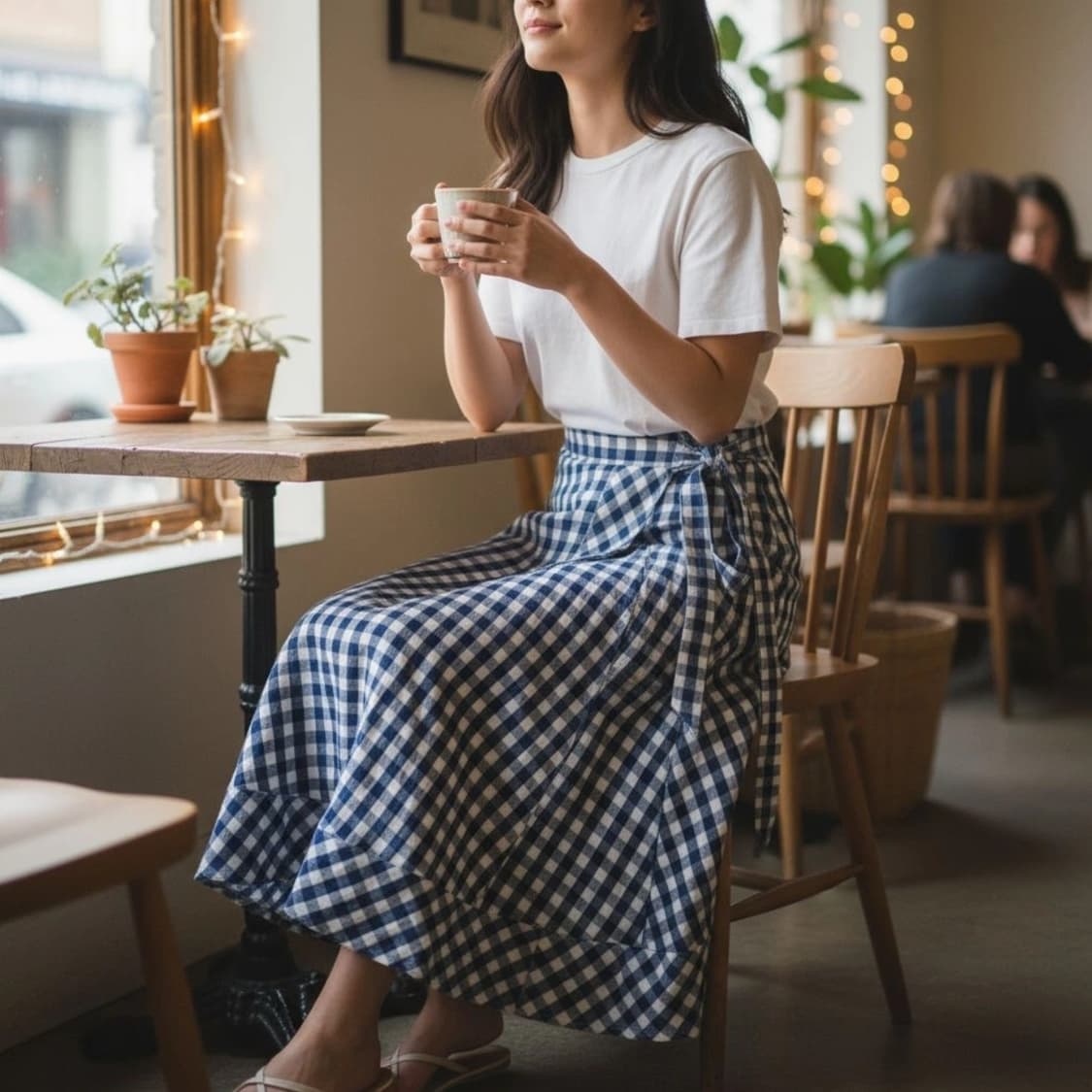 폴로 랄프로렌 폴로 깅엄 린넨 랩 스커트 블루 M  상품이미지1