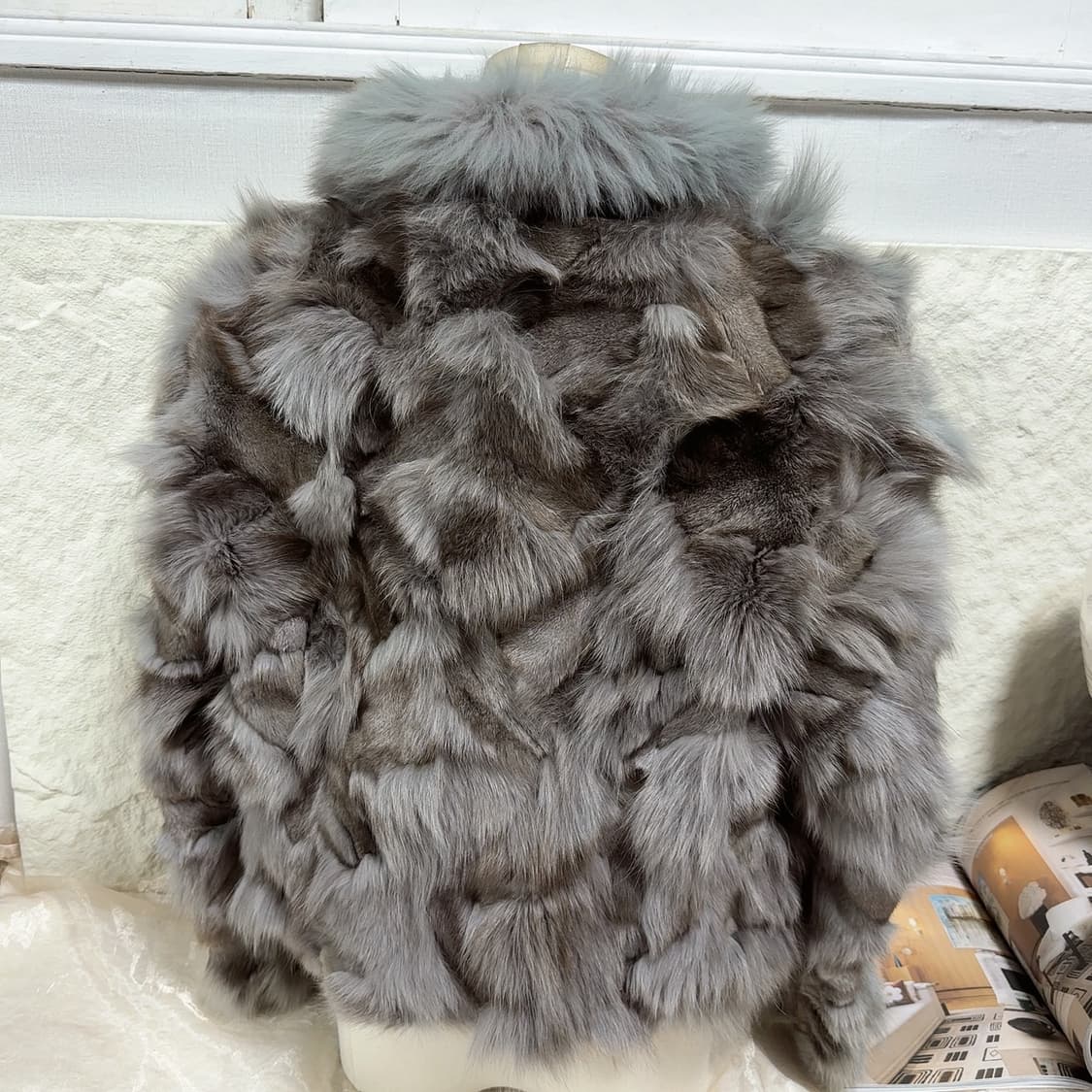 빈티지 그레이 그린 여우털 코트 상품이미지3