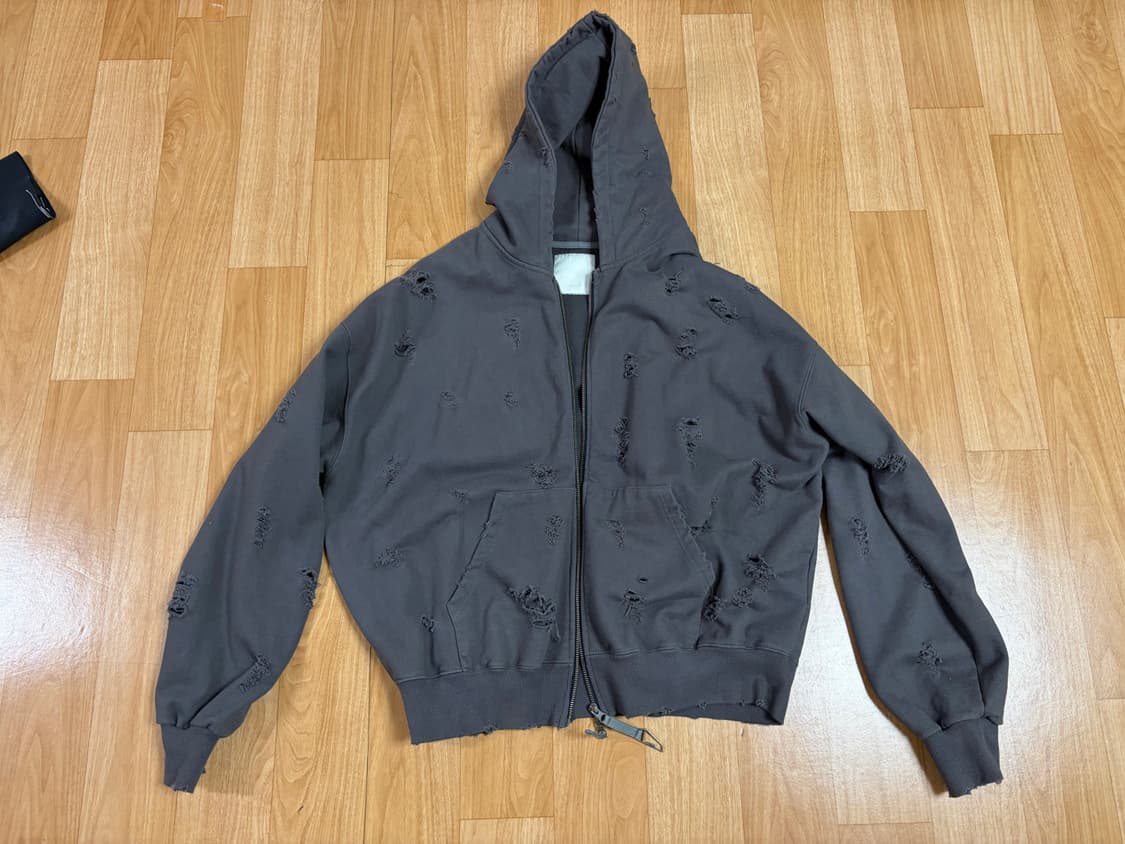 언더마이카 오터 오버사이즈 데미지 후드집업 헌터그린 상품이미지1