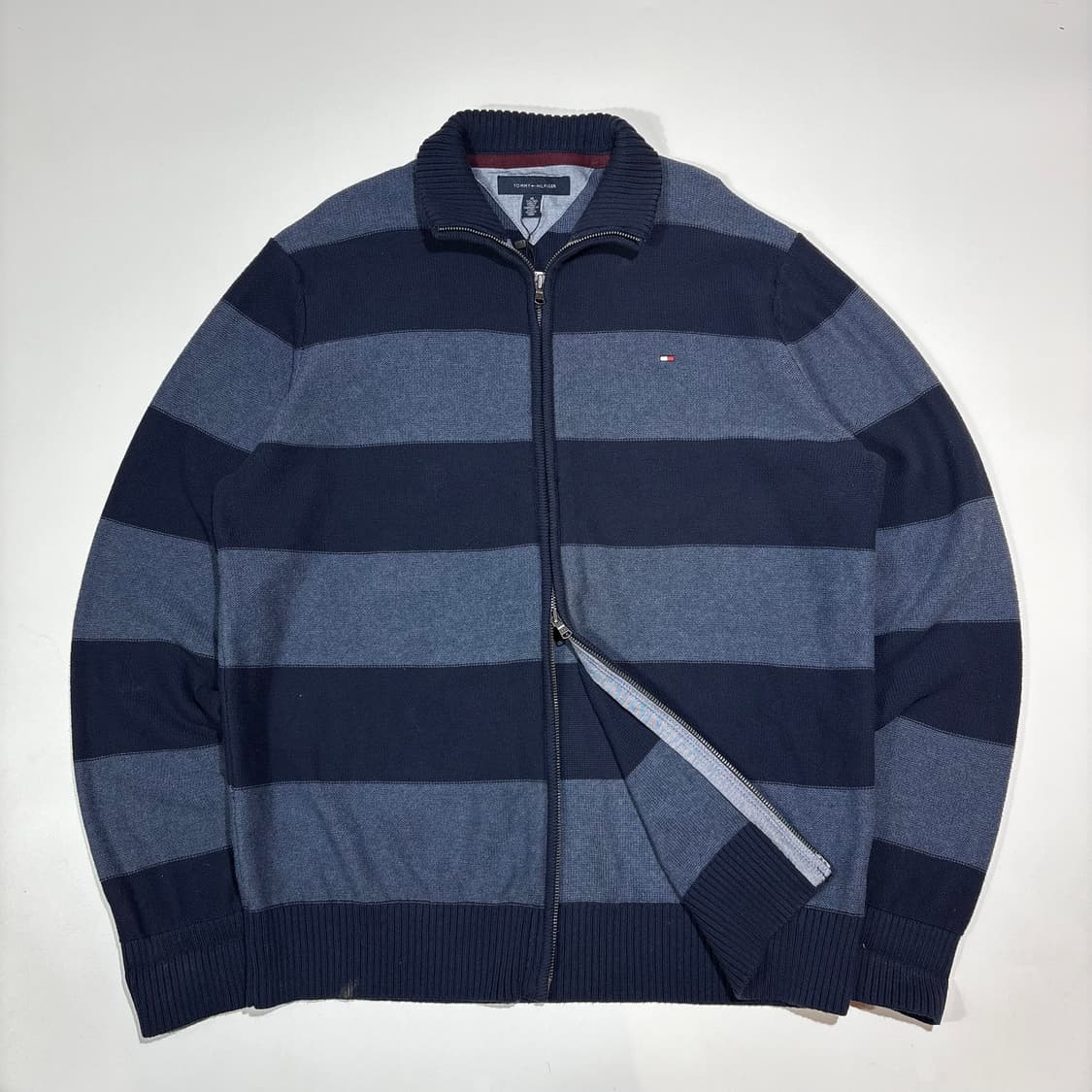 타미힐피거 네이비 스트라이프 투웨이 니트집업 상품이미지1