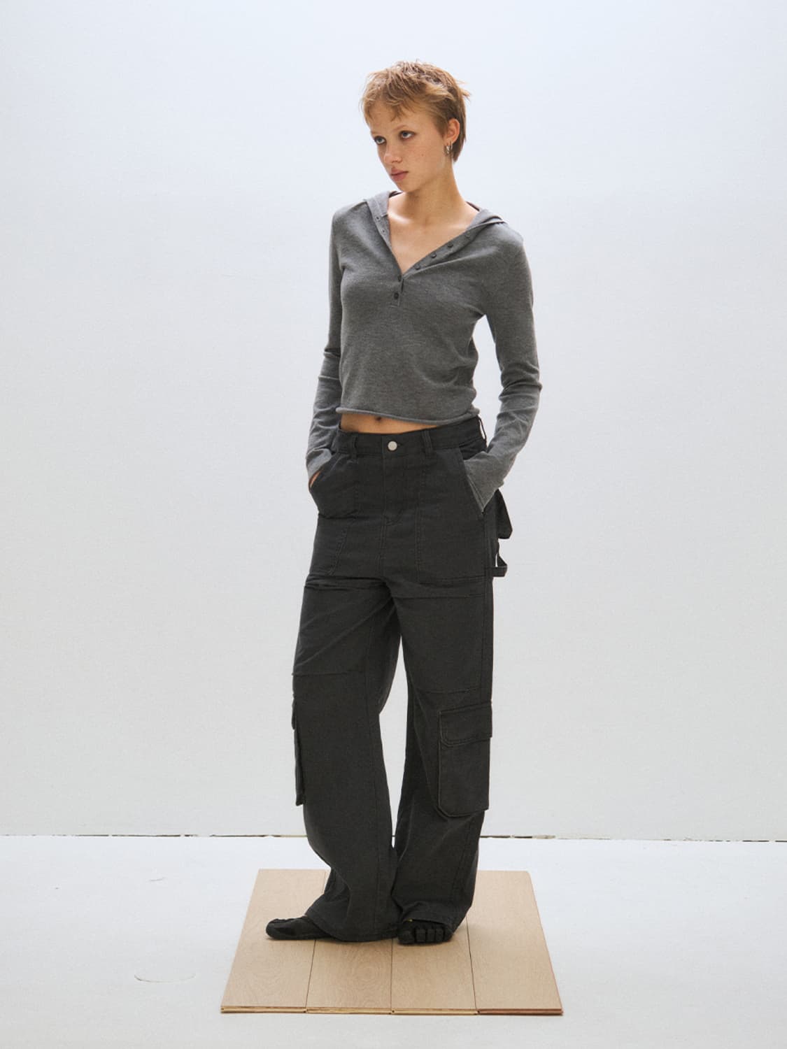 OPEN HOOD KNIT, HEATHER GRAY 상품이미지3