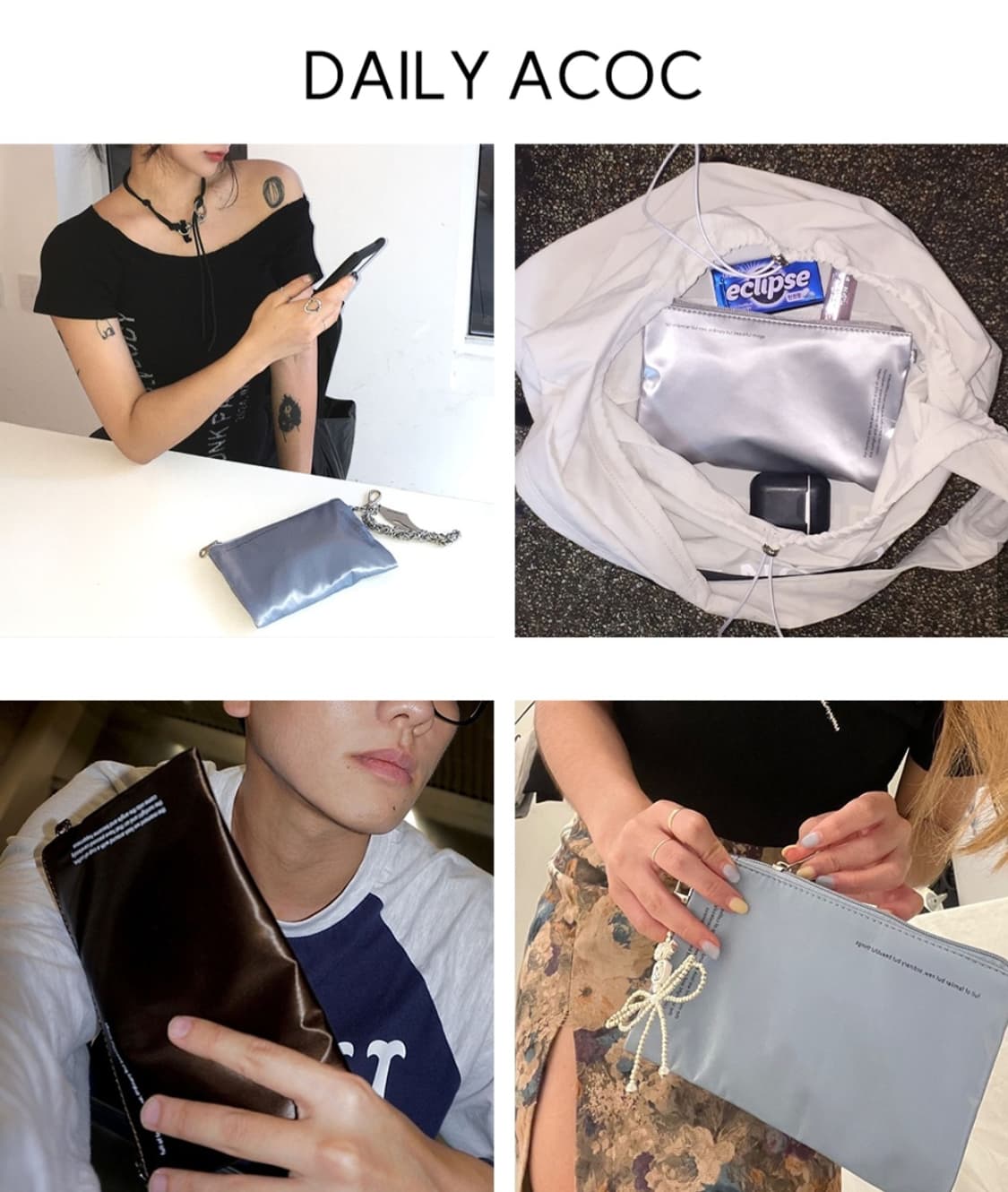 (공홈품절)아코크 마일스톤 새틴 파우치 블루 상품이미지3