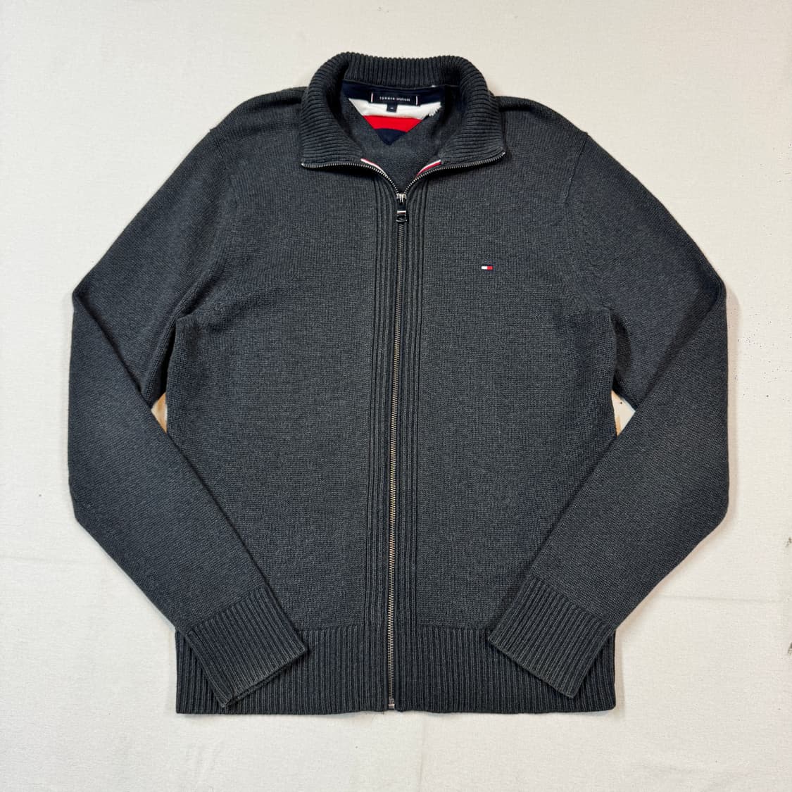 XL) 타미힐피거 프리미엄코튼 니트 집업 차콜 그레이 상품이미지1