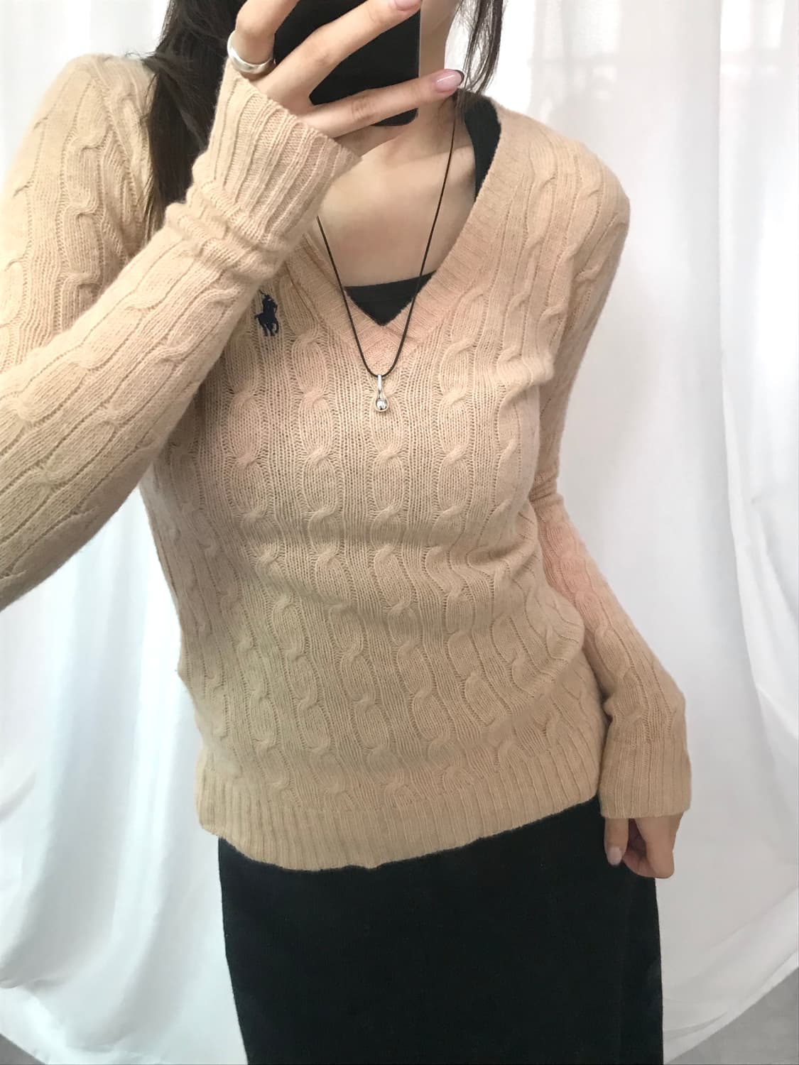 Polo 랄프로렌 램스울 요구르트컬러 케이블 브이넥니트 상품이미지6