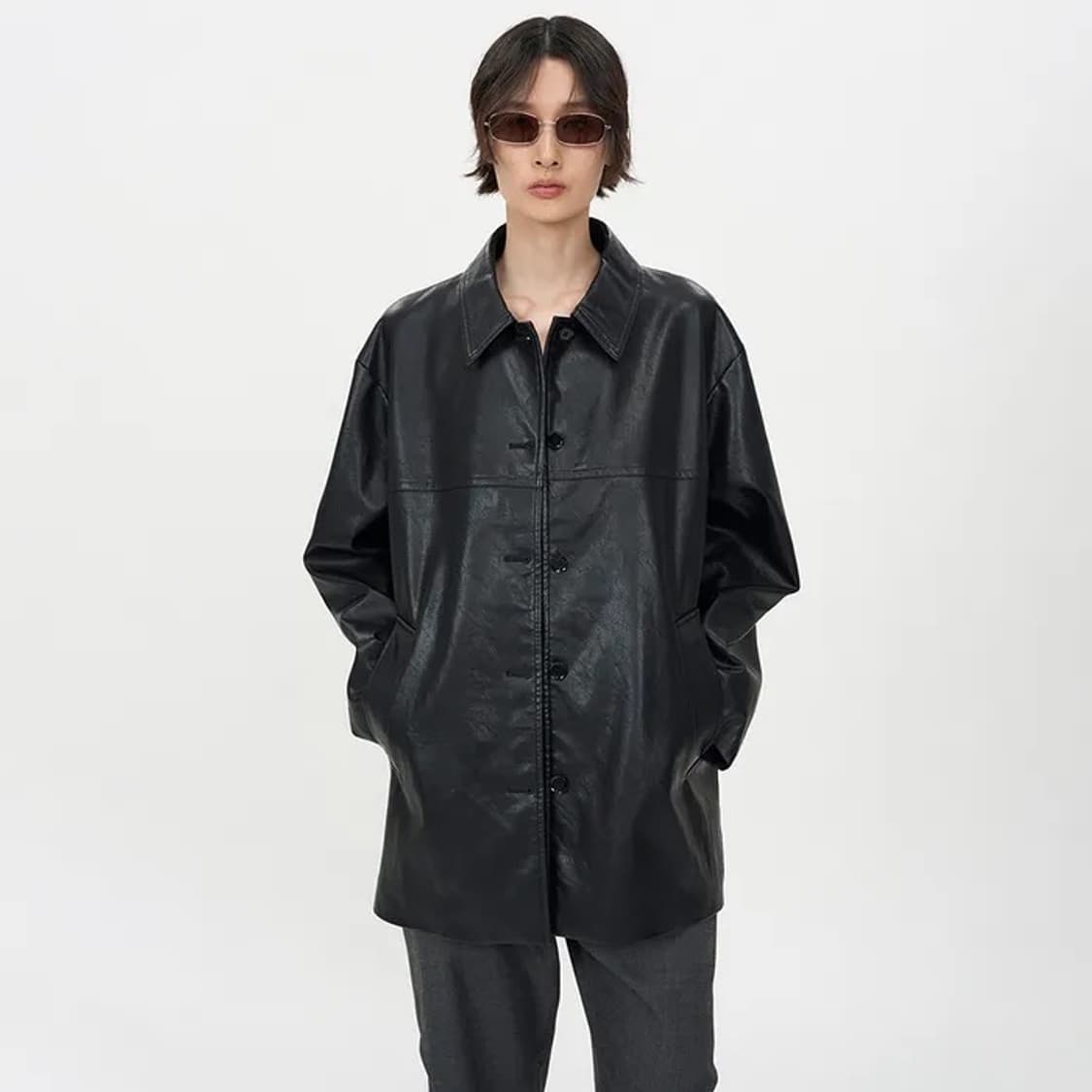 인사일런스우먼 포우 레더 카코트 (블랙) 상품이미지1