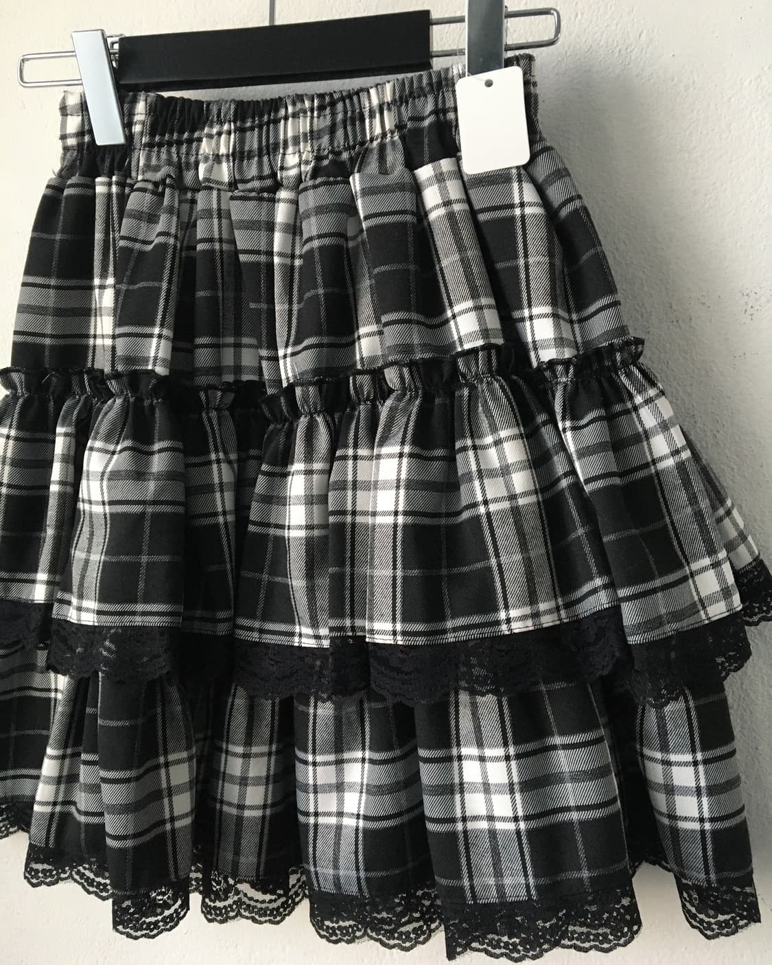 Lace trimming check pattern layer skirt 상품이미지2