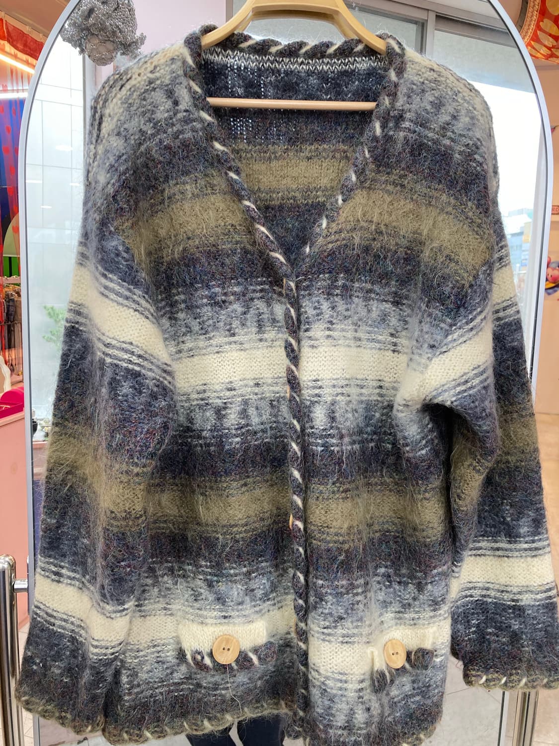 빈티지 네이비 스트라이프 버튼 가디건 상품이미지2