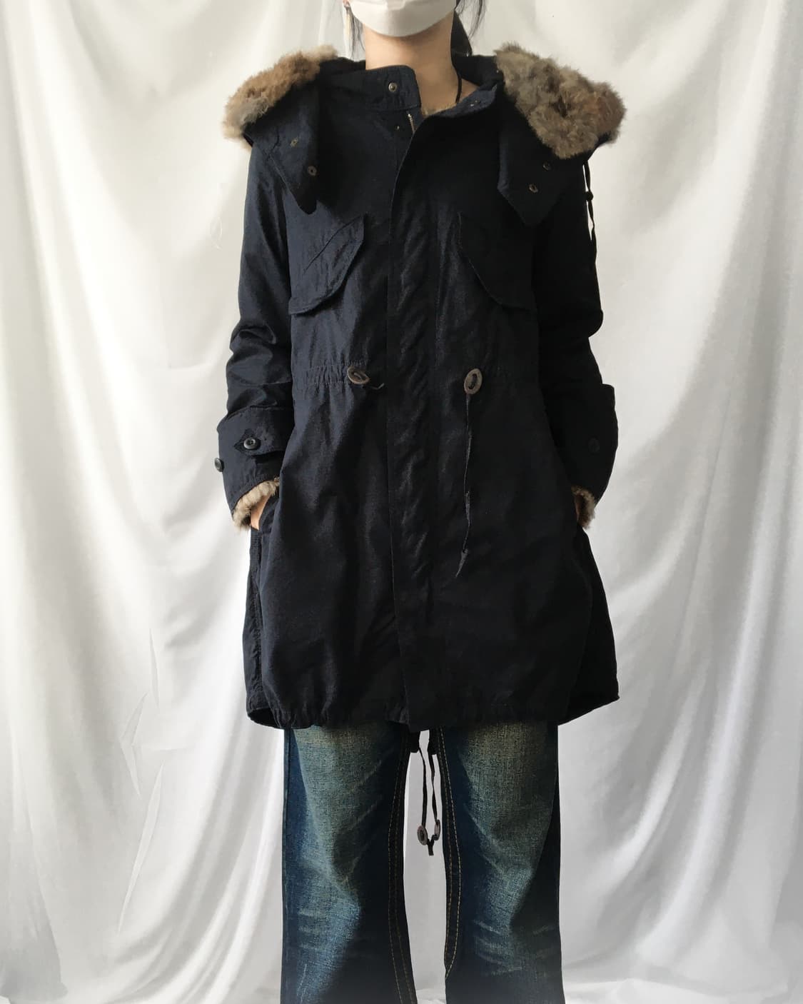 Fake fur point navy filed jacket 상품이미지9