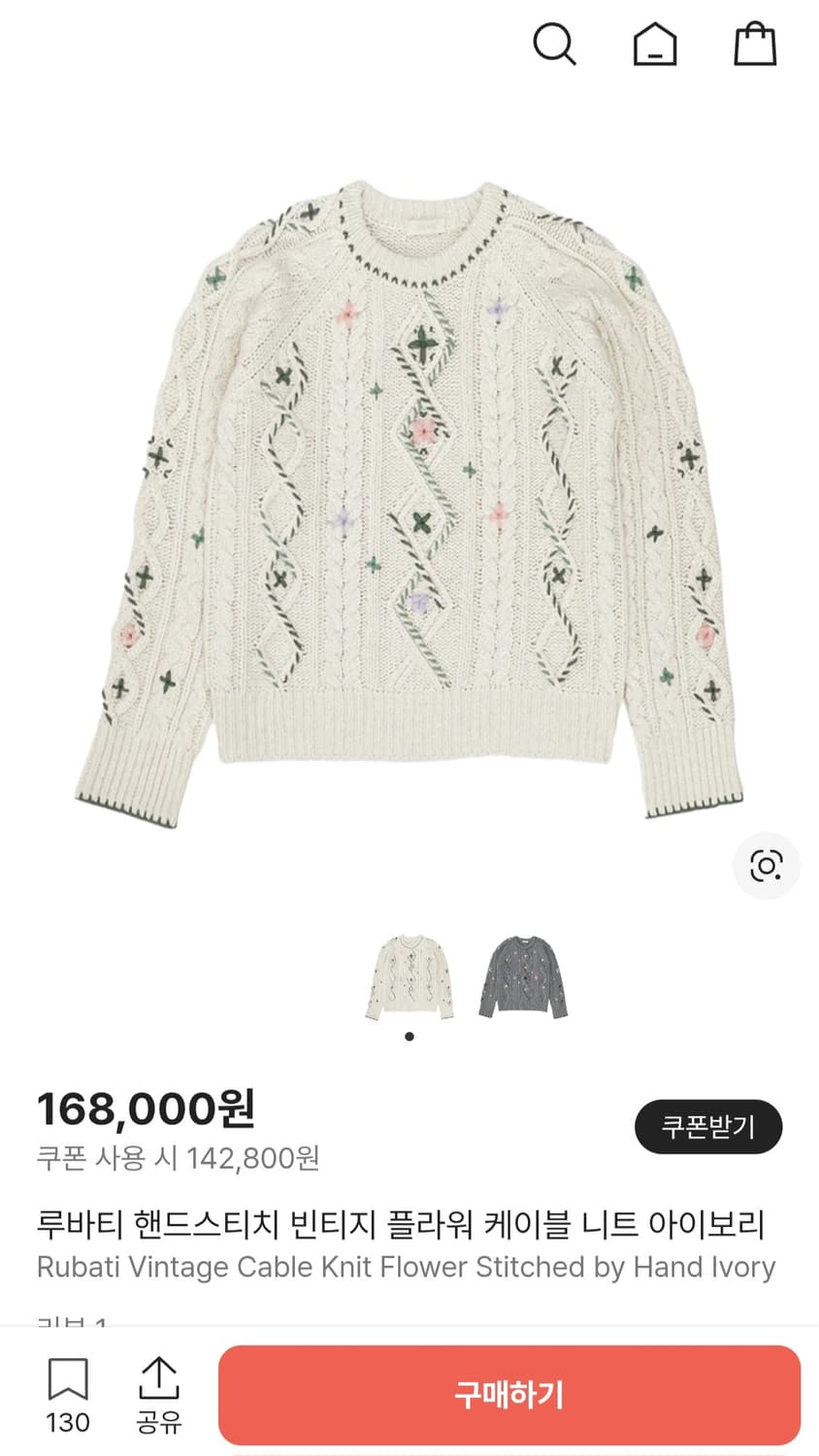 루바티) 플라워 케이블 니트 상품이미지3