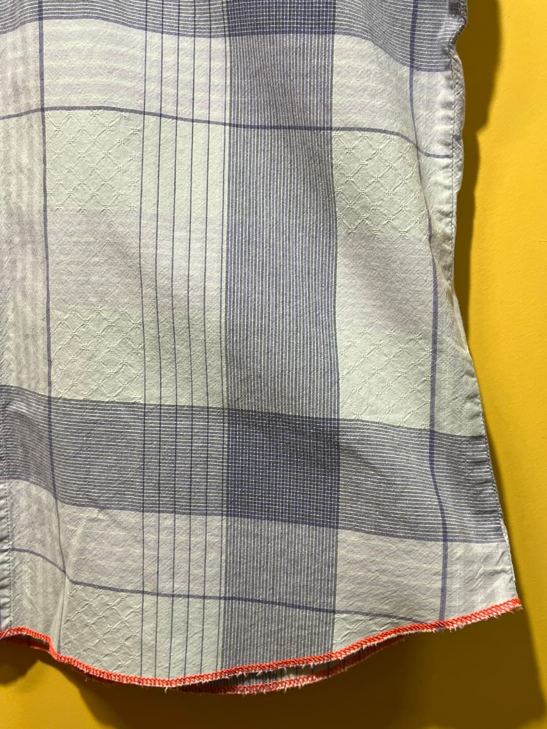 [2XL] 디젤 반팔 체크 셔츠 그레이 블루 파이핑 코튼 디테일 상품이미지6