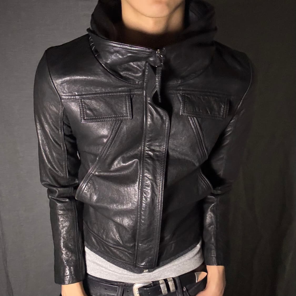 High neck lamb skin leather jacket 상품이미지3