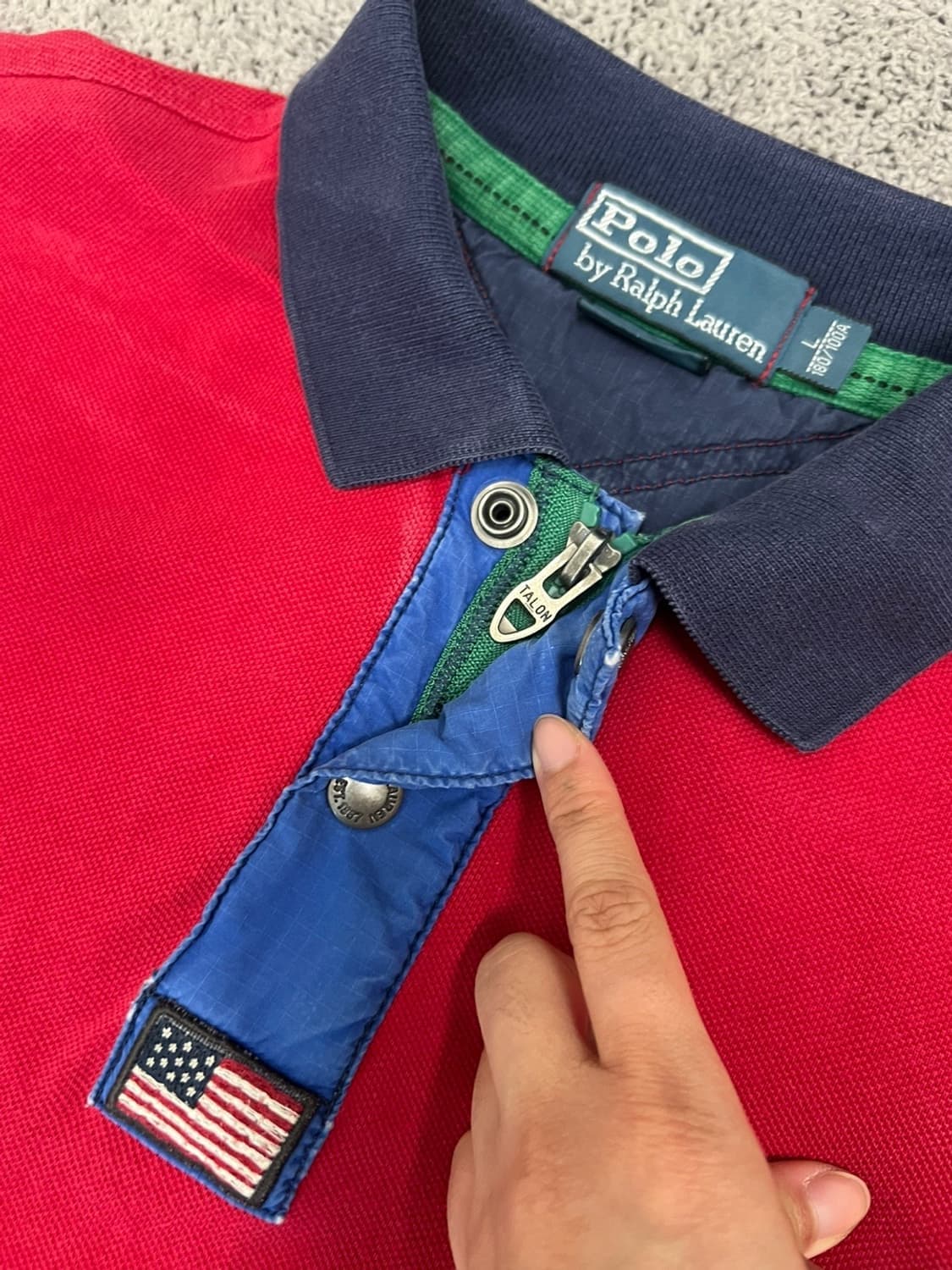 (L) 폴로 커스텀 핏 빅포니 성조기 카라 티 상품이미지3