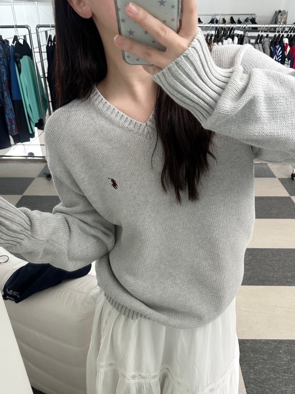 폴로 랄프로렌 라이트그레이 V넥 코튼 니트  상품이미지9