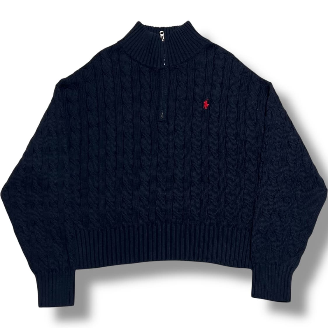 Polo Ralph Lauren 코튼 케이블 크롭 반집업 니트 상품이미지1