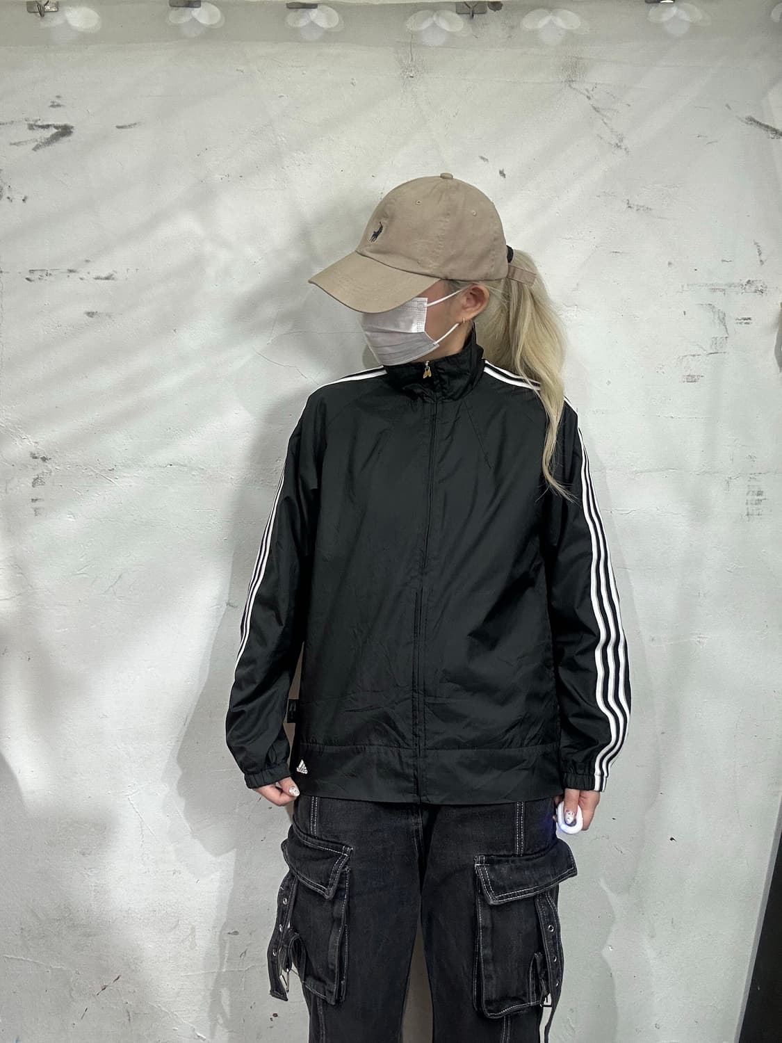 00s 아디다스 블랙 화이트 삼선 스몰 로고 바람막이 트랙 자켓 M 상품이미지2