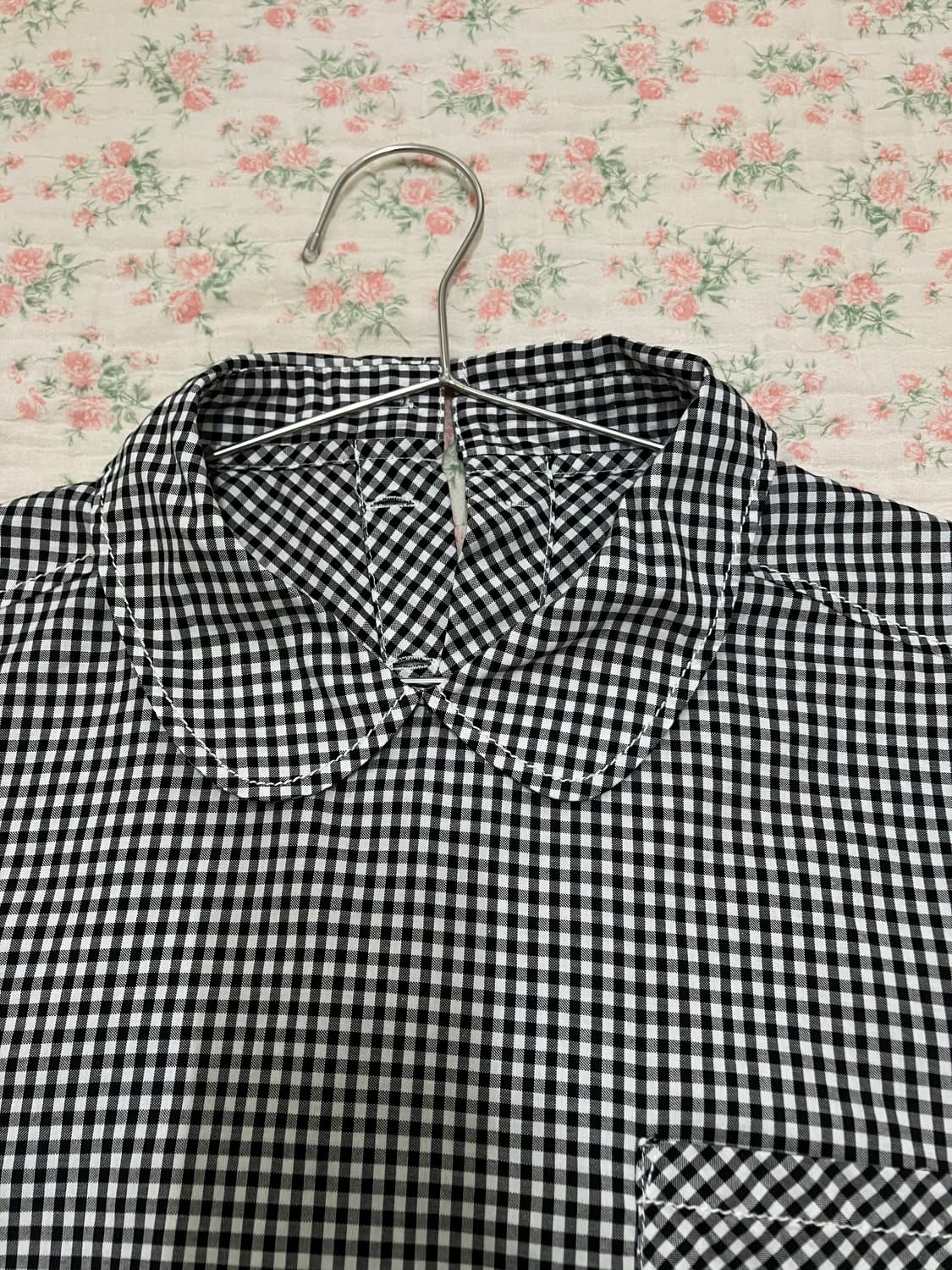 빈티지 모리 체크 둥근 넥 블라우스 1071 모리걸 y2k 스트릿 갸루  상품이미지3