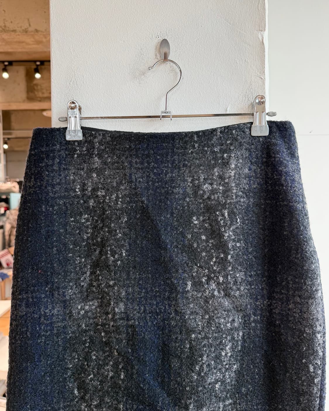 프라다 블루 그레이 체크 울 미디스커트  상품이미지3