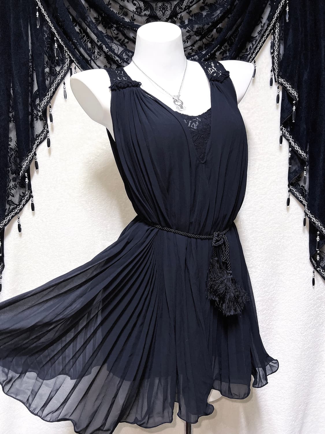 로맨틱고딕 고스펑크 블랙 레이스 쉬폰원피스 드레스 아카이브 핀터 페어리 상품이미지3