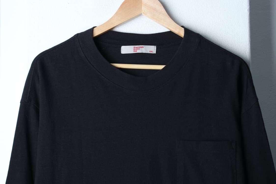 (2XL) 에잇세컨즈 긴팔티셔츠 빅사이즈 포켓 무지 블랙-H3H33935 상품이미지3