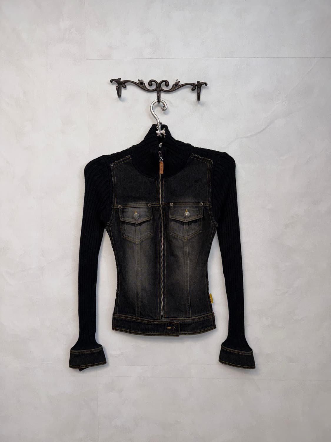 Egoist washing black denim knit zipup  상품이미지1