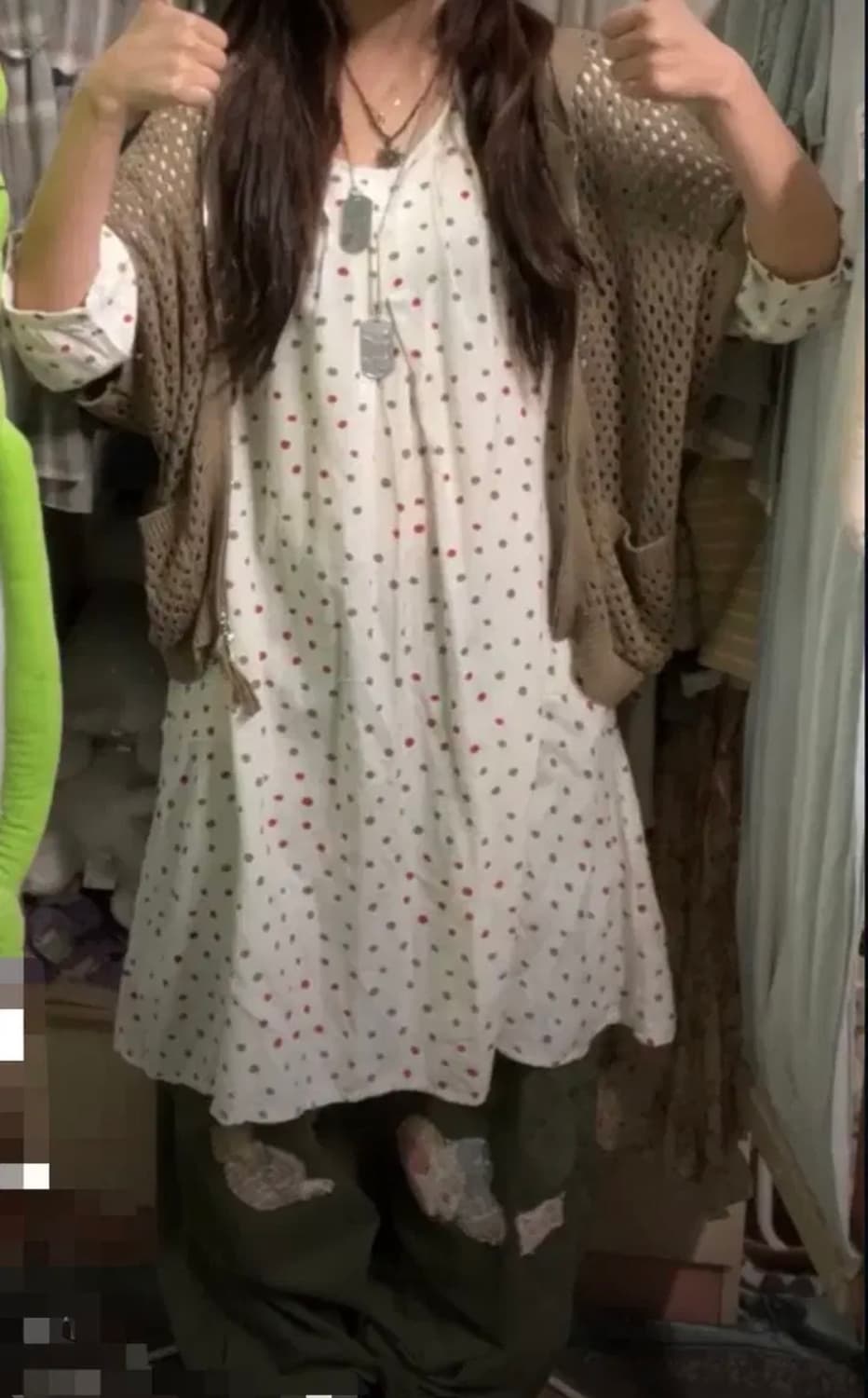 카모메산장 상의세트 도트원피스 니트후드집업 상품이미지1