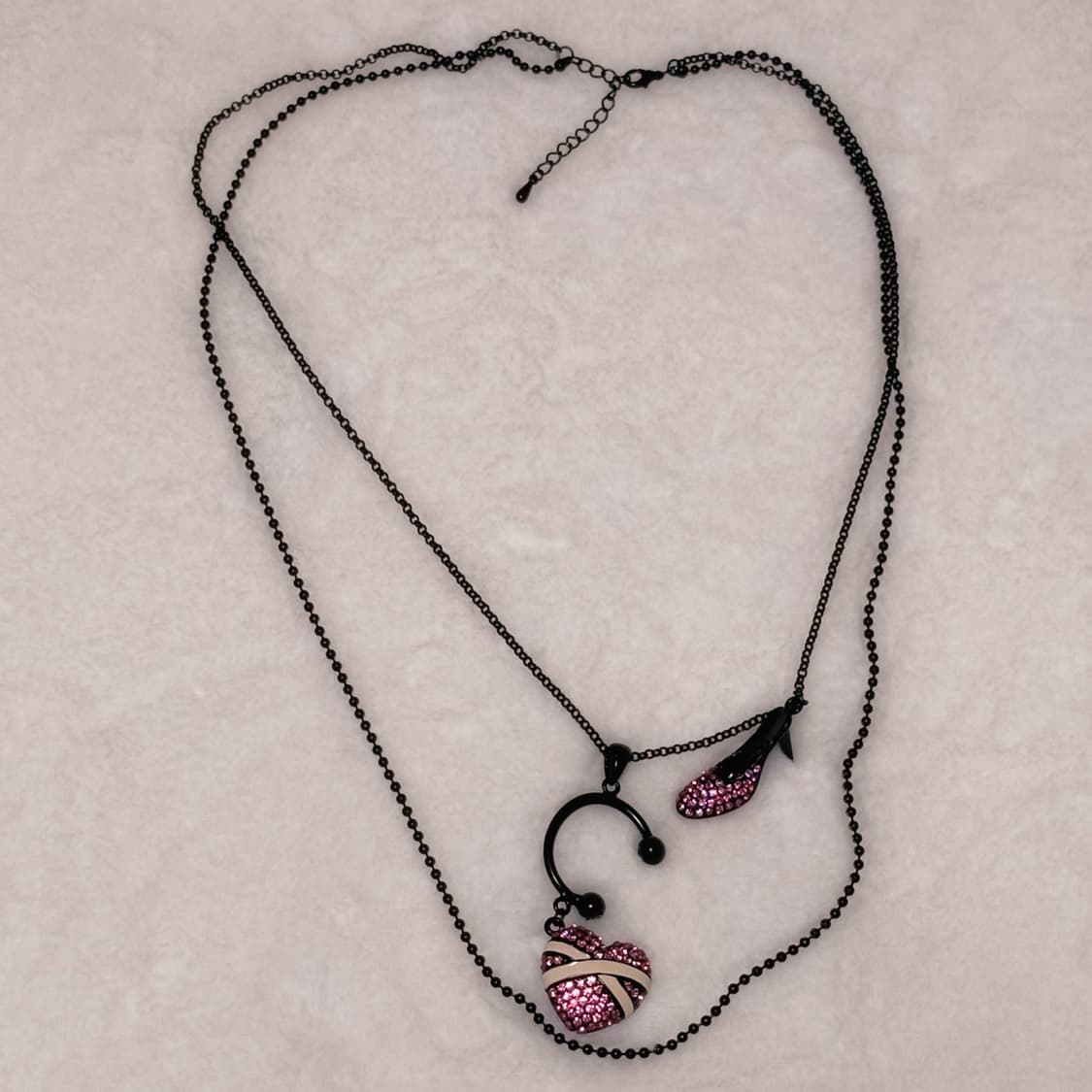 (이체시에눌)히메갸루 핑크 큐빅 헤드셋 하트 하이힐 레이어드 두줄 목걸이 상품이미지1